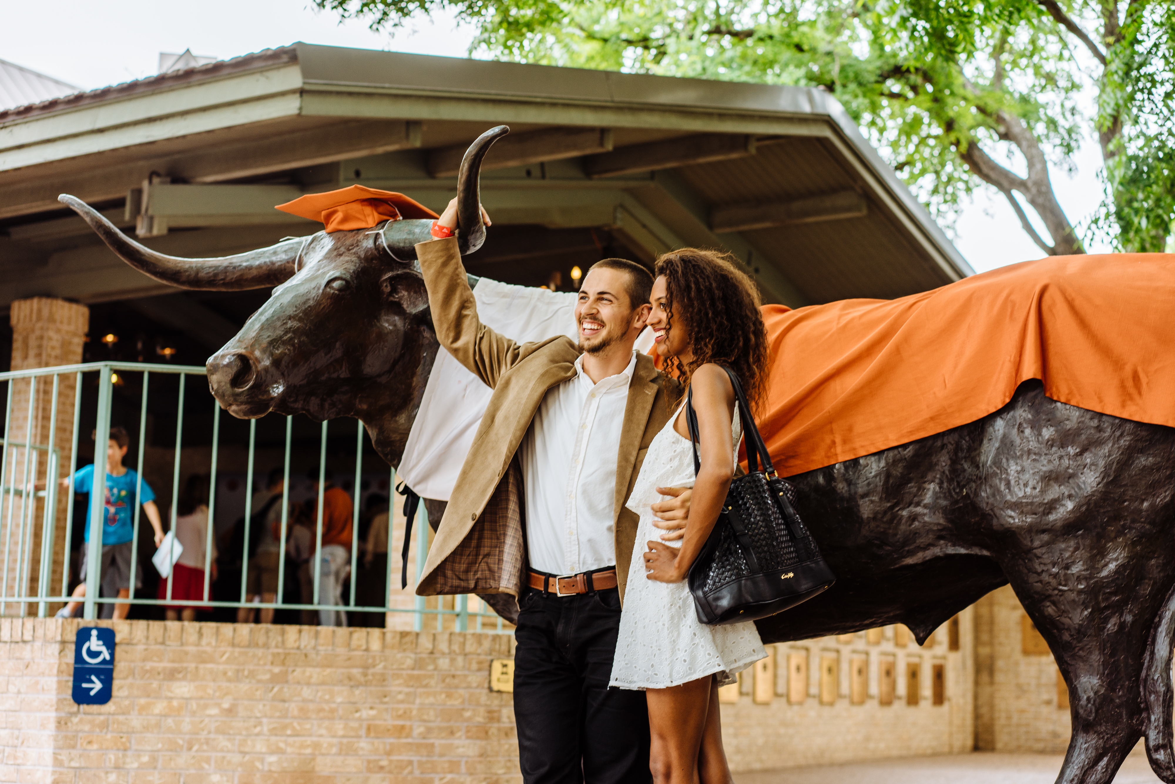 Bevo Statue with Grads