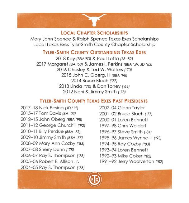 2018 Scholarship Dinner - Outstanding Texas Exes & Past Presidents