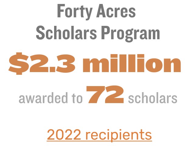 Forty Acres  Scholars Program $2.3 million  awarded to 72 scholars 