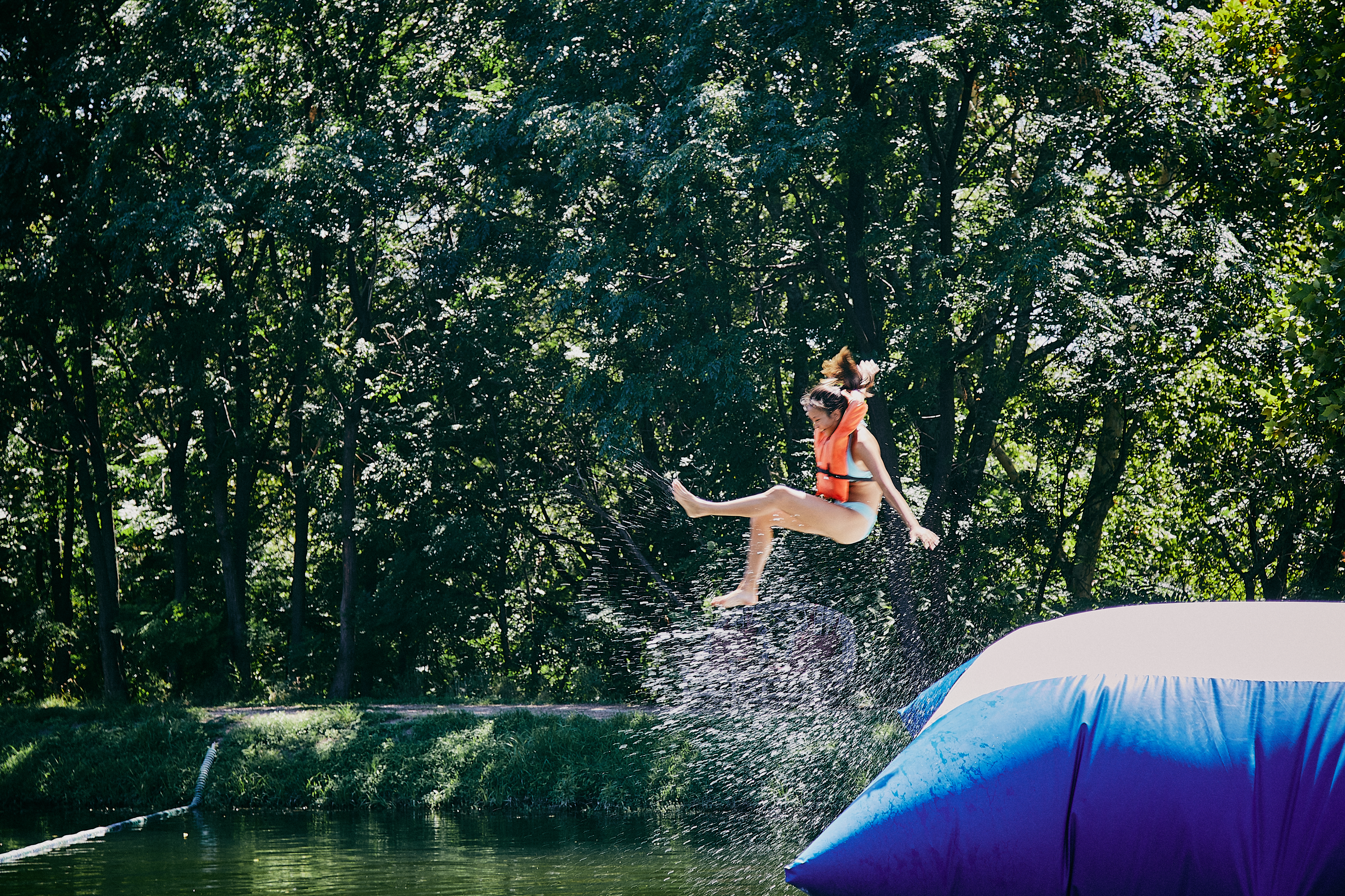 Camp Texas Camper Flying from a Water Blob