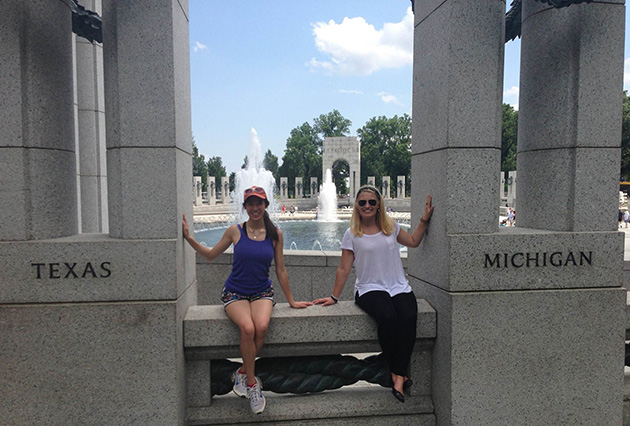 Tiffany Chan in front of fountain