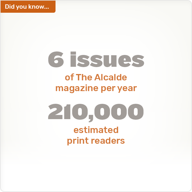 Did you know. 6 issues of The Alcalde magazine per year 210,000 estimated print readers